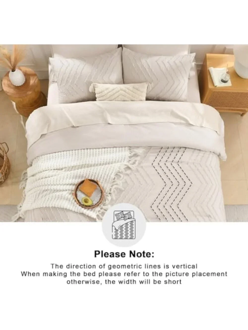 Boho King Size Comforter Set - 3 Piece Soft Cream Bedding, Cozy Beige Decor
